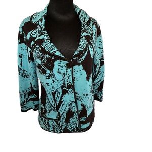 Chicos Sweater Cardigan Top Blue Black 1 Button (Chicos Size 1 Equals Small)